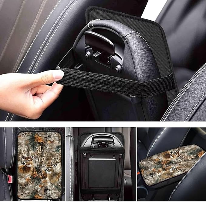 Horeset Deer Hunting Camouflage Auto Armrest Cover Center Console Decor Protector, Universal Fit Non-Slip Car Arm Rest Cushion