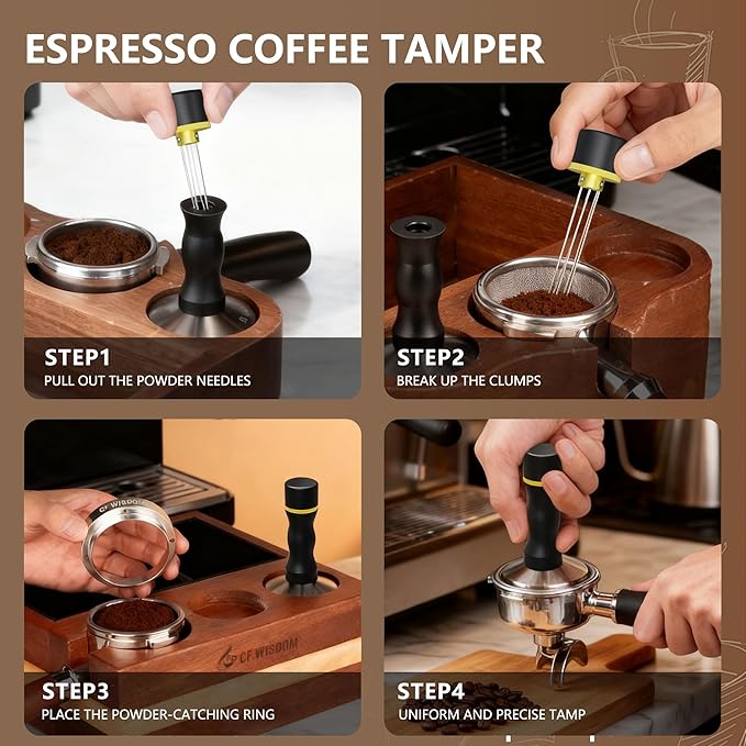 Espresso Accessories Kit, 2-in-1 Espresso Tamper and WDT Tool, 53.3mm Coffee Tamper with 304 Stainless Steel Needles, Espresso Accessories Gift for Home Baristas