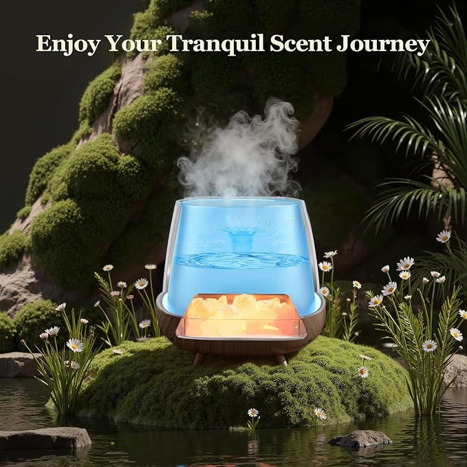 Essential Oil Diffuser for Home, 𝟒-𝐢𝐧-𝟏 Aromatherapy Diffuser & 𝐇𝐢𝐦𝐚𝐥𝐚𝐲𝐚𝐧 𝐒𝐚𝐥𝐭 Lamp, 200ml Cool Mist Humidifier, 𝟗-𝐂𝐨𝐥𝐨𝐫 𝐋𝐄𝐃, Auto Off, Bedroom Office Yoga (Black)