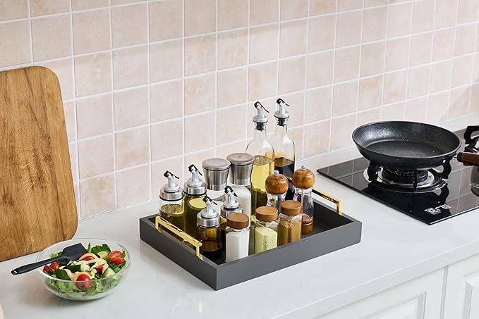 40cm x30cm Serving Trays with Handles, Grey Decorative Serving Tray, Ottoman Trays, Living Room, Bathroom, and Outdoors Decorative Trays (Charcoal)