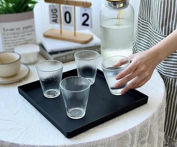 Versatile Black Square Tray - 11 Inch Organizer Decorative Tray for Bathroom Vanity, Coffee Table, Dresser & Kitchen Countertop - Black Catch-All Tray for Home Decor, Jewelry, Makeup & Snacks
