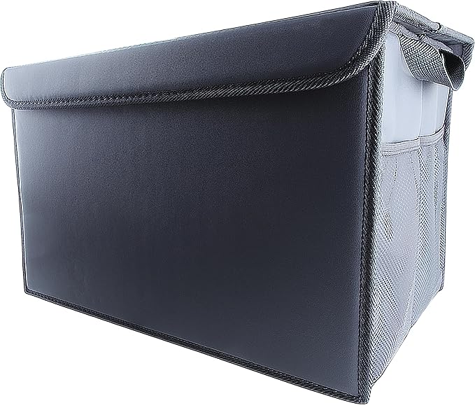 Foldable Car Organizer - Trunk Organizer and Storage for Car, SUV, Sedan (Leather-Black, 18.5" x 11.5")