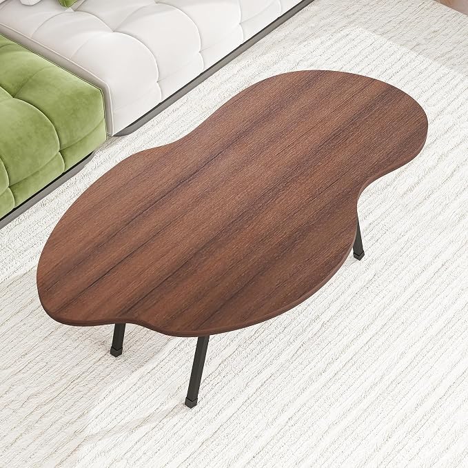 Foldable Coffee Table,Mid Century Modern Coffee Table Living Room Tables,Cloud Shape Irregular Center Table,Portable Folding Table for Small Spaces,Living Room,Bedroom,Entryway,Easy Assembly,Walnut