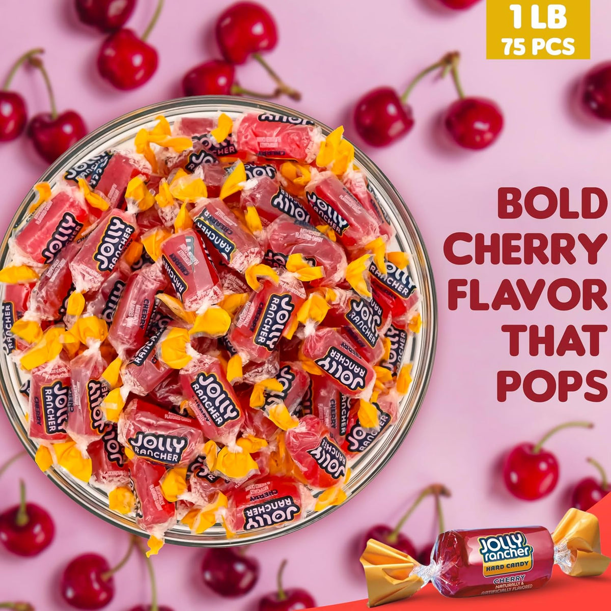 Cherry Jolly Ranchers Hard Candy – Original Flavor – 1 LB Bulk Bag (Approx. 75 Pieces) – Individually Wrapped Tart & Sweet Treats for Baby Showers, Back to School, Birthdays & Gift Bags