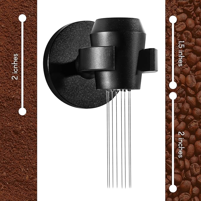 WDT Espresso Distribution Tool – 8 Needle Coffee Stirrer (0.35mm) with Magnetic Wall Mount – Professional Aluminum Espresso Leveler for Clump Breaking & Consistent Extraction – Black
