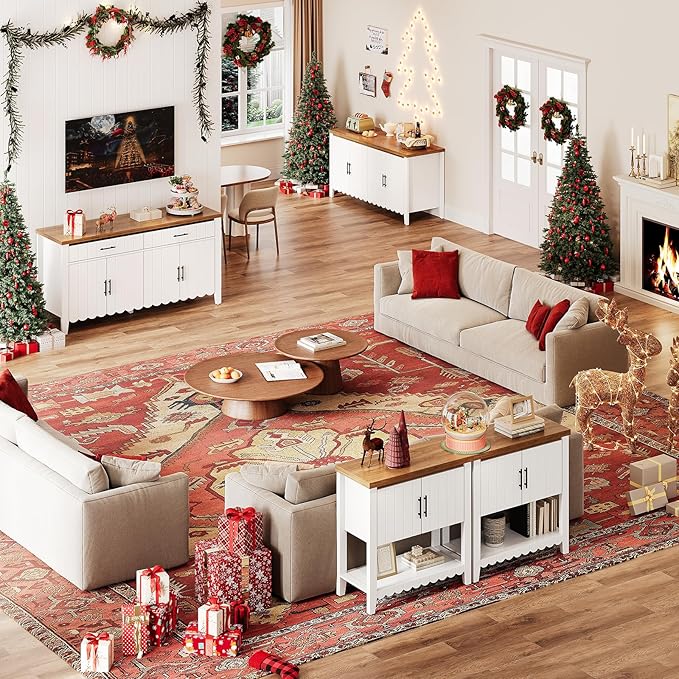31.7" Entryway Table Console Table with Storage, Coffee Bar Cabinet with 2 Doors, Farmhouse Narrow Sofa Table w/Open Storage Shelf, Buffet Cabinet Sideboard for Living Room, Entryway, Foyer White