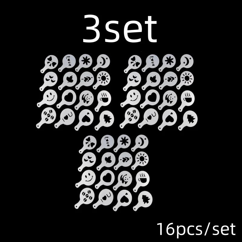 16Pcs/Set Coffee Mold Latte Cappuccino Barista Art Stencils Cake Duster Templates Coffee Accessories Milk Mold Coffe Decoration