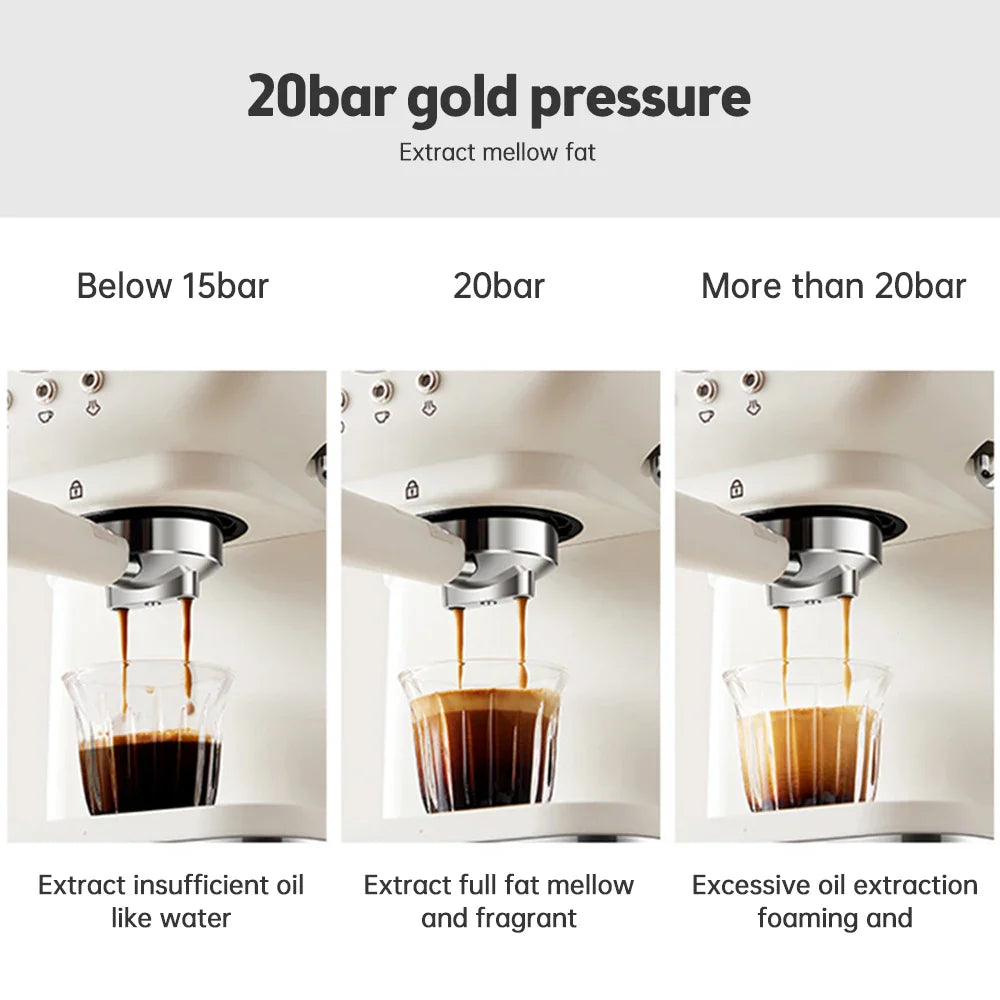 Espresso Coffee Machine Stainless Steel Espresso Maker with Milk Frother Steam Wand Semi-Automatic Cappuccino Latte Machine