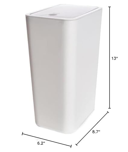 Compact Push-in Trash Can with Lid for Bathrooms, Kitchens, Living Rooms, Offices, Etc., Trash Can with Pop-Up Lid, 10 Liter/2.6 Gallon Slimline (White，2 Pieces)