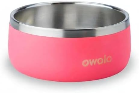 Owala Pet Bowl - Durable Stainless Steel, Food and Water Bowl for Dogs, Cats, and All Pets, Non-Slip Base, 24oz, Pink (Hyper Flamingo)