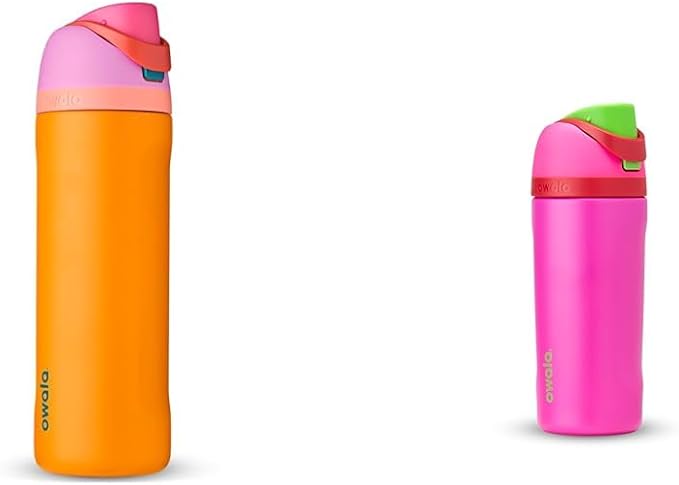 Owala FreeSip Insulated Stainless Steel Water Bottles Bundle - 24 oz Tropical and 16 oz Berries Kids