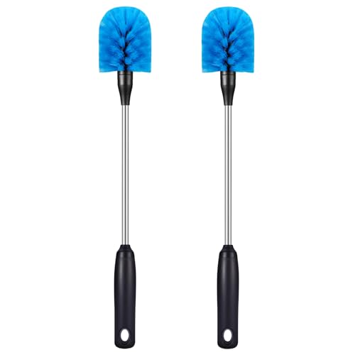 Stainless Steel Bottle Brush with Replaceable Head, Long Handle Scrub Brush for Water Bottles, Glasswares, Mugs, Flasks, Tumblers, Vases, and Kitchen Sink, 2 Pack, 15 in