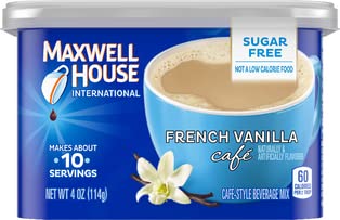 Maxwell House International French Vanilla Sugar Free Cafe Beverage Mix 4 oz Canisters, Pack of 4