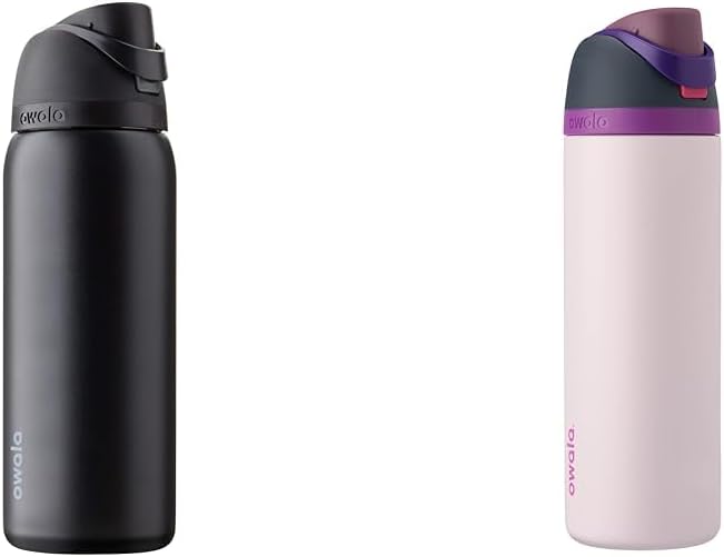 Owala FreeSip 32 Oz Very Dark and 24 Oz Dreamy Field Insulated Water Bottles with Straw and Push Button Lid