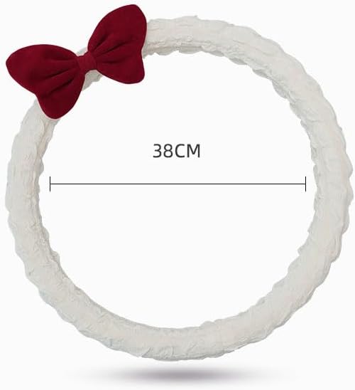 Car Steering Wheel Cover Cloth Puffrug car with Anti-Slip Sweat-Absorbing Handlebars Woman car Steering Wheel Cover Gift for Sister's mom Teacher (Black Bow)