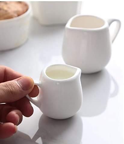 Sizikato 2pcs Mini Classic Pure White Ceramic Creamer with Handle,Small Coffee Milk Creamer Pitcher. 2oz