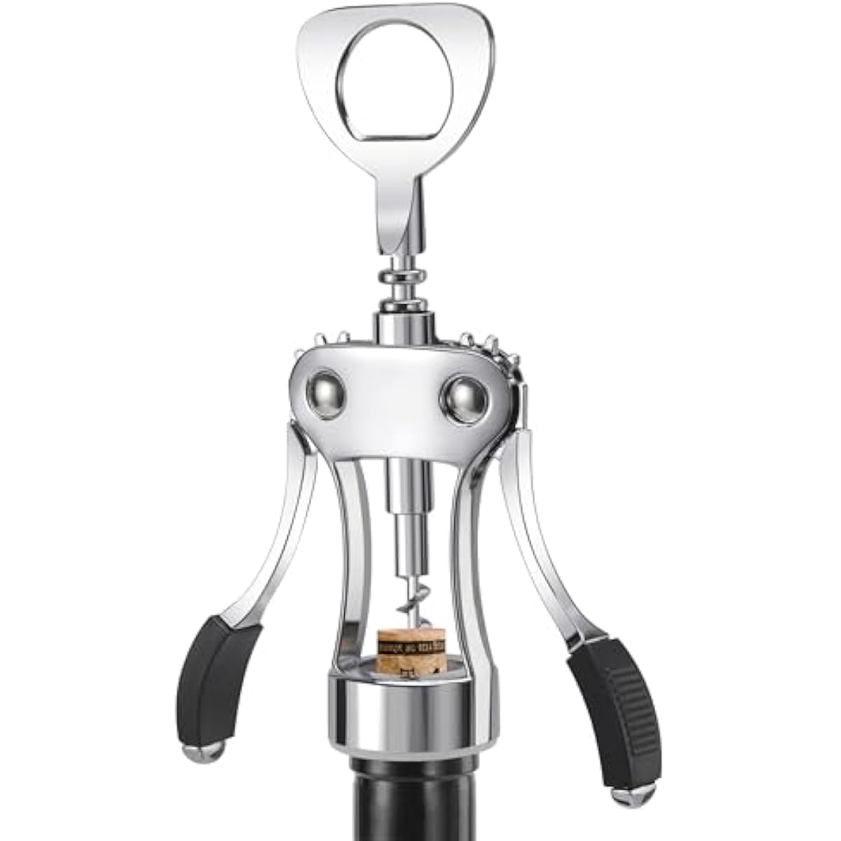 KORCCI Wine Opener, Heavy-Duty Zinc Alloy Wing Corkscrew, Premium Beer Bottle Opener, Multifunctional Wine Accessories with Ergonomic Handle and Sharp Screw, for Kitchen, Bar, Restaurant, Bartenders