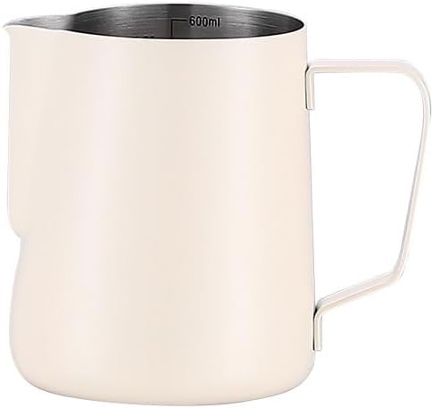 Milk Frothing Pitcher,(350ml/12oz) Steaming Pitchers,Stainless Steel Milk Cup,Cappuccino Latte Art Coffee,Barista Steam Pitchers,Temperament White