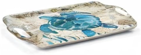 Serving Tray Decorative Tray with Handles Multi-Purpose Rectangular Serving Trays for Restaurant, Parties, Coffee Table, Kitchen - Retro Turtle