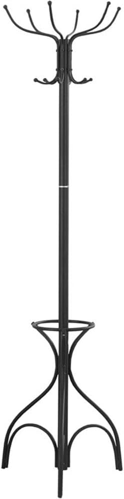 Monarch Specialties I 2031 Coat Rack, Hall Tree, Free Standing, 12 Hooks, Entryway, 70" H, Umbrella Holder, Bedroom, Metal, Black, Transitional