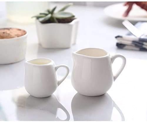 Sizikato 2pcs Mini Classic Pure White Ceramic Creamer with Handle,Small Coffee Milk Creamer Pitcher. 2oz