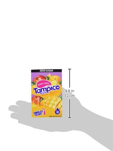 Tampico Singles To Go Drink Mix Packets, Mango Punch, 100% DV of Vitamin C per Serving, Low Calorie, Zero Sugar, Easy to Use, On-The-Go Water Enhancers, 18 Sticks, Pack of 3