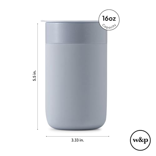 W&P Porter Ceramic Mug w/ Protective Silicone Sleeve, Charcoal 16 Ounces On-the-Go Reusable Cup for Coffee or Tea Portable Dishwasher Safe