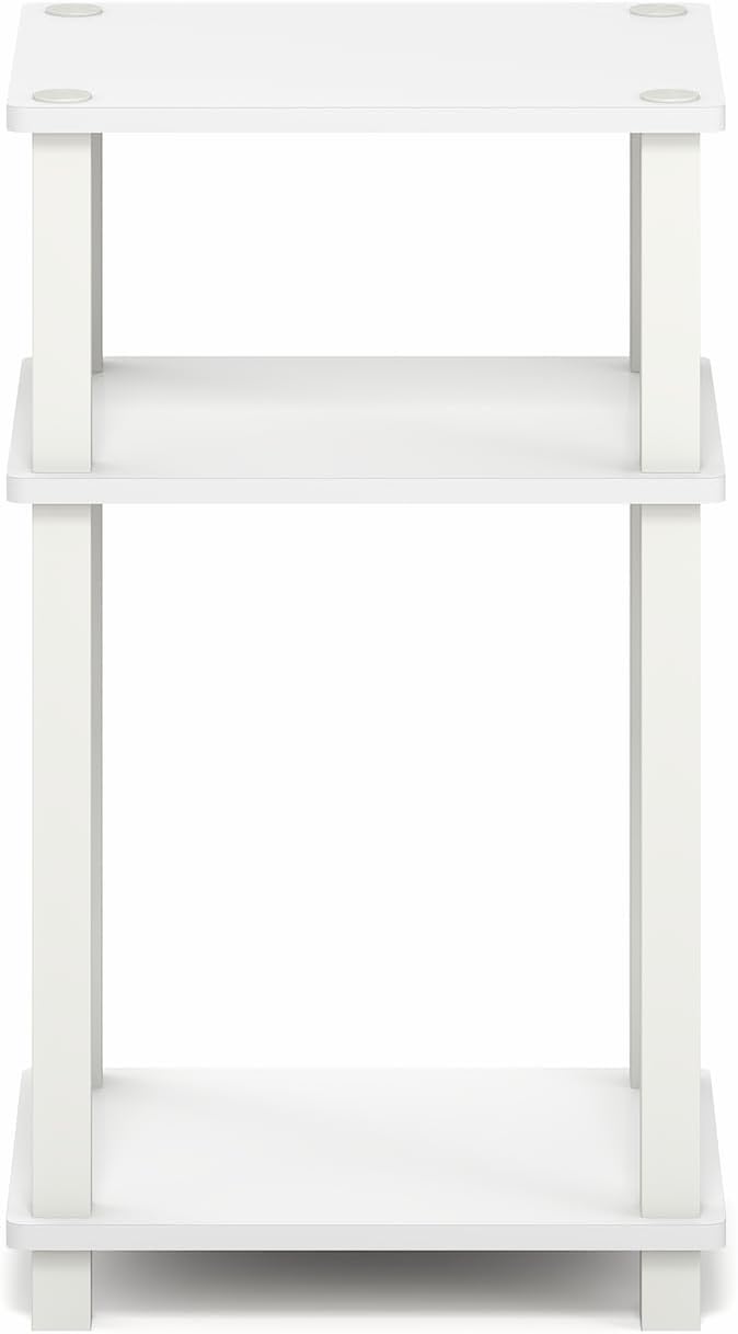 Furinno JUST Side Table, 3-Tier Open Shelf End Table, Toolless Assembly Night Stand, Bedside Table with Square Tube, for Living Room, Bedroom, White