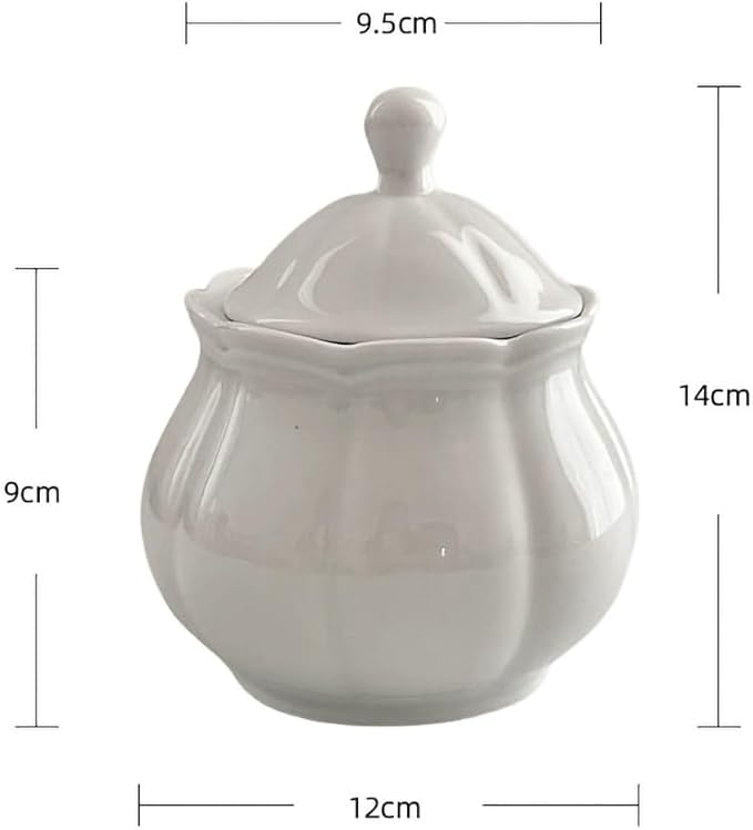 WAIT FLY Vintage Embossed Ceramic Sugar Bowl with Lid, Sugar Container, Sugar Jar for Kitchen Countertop, Coffee Bar-White-Sugar Bowl