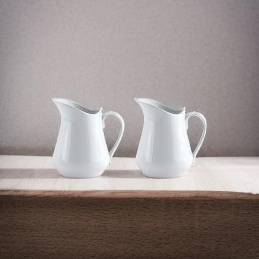HIC Kitchen Creamer Pitcher With Handle, Fine Porcelain, 4-Ounce Capacity, For Coffee, Tea, Dressings, Sauces, Set of 2