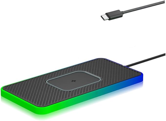 PUSOKEI Wireless Car Charger Pad, 20W Magnetic Fast Wireless Charging Mat with RGB LED Light, 30cm Cable & Cigar Lighter, Non Slip Base, for iOS & Android Phones
