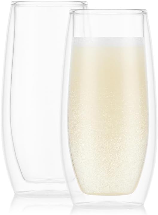 Bodum Skal Champagne Glass, Double Wall, High-Heat Borosilicate Glass, Set of 2