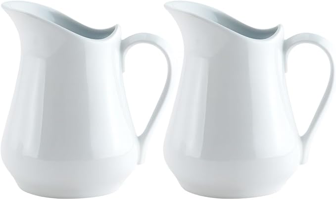 HIC Kitchen Creamer Pitcher With Handle, Fine Porcelain, 4-Ounce Capacity, For Coffee, Tea, Dressings, Sauces, Set of 2