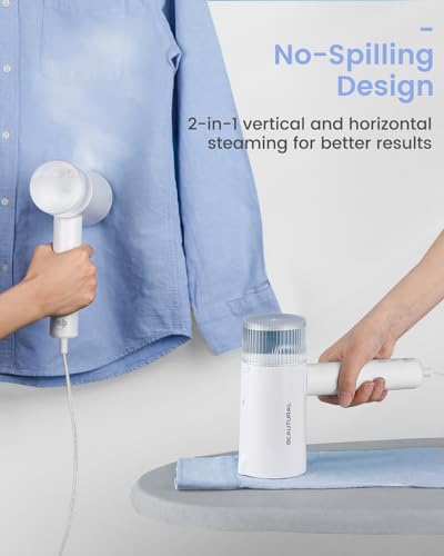 BEAUTURAL Steamer for Clothes, Portable Garment Wrinkle Remover, Fast 30s Heat-up, Foldable and Handheld, 120V Only (Not for 220V Europe), White