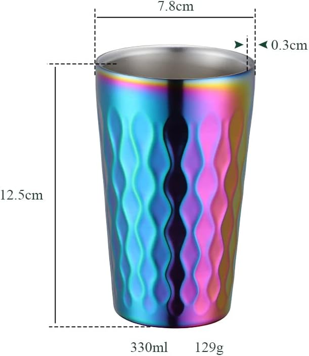 10oz Stainless Steel Cup Set, 2Pcs Double Wall Metal Cup，Vacuum Stackable Insulated Portable Drinking Tumblers Unbreakable Glasses，for Home Outdoor Restaurant(Rainbow Color)