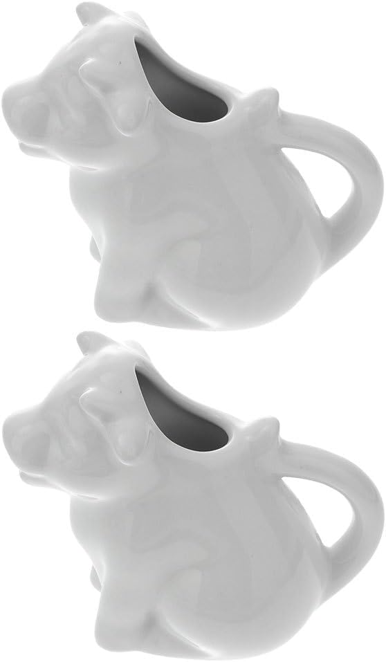 STOBAZA 2 Ceramic Pitchers For Cream Cow Figures Gravy Boat Animal Shape Milk Jug Cup Coffee Syrup Server Sauce Bowl For Salad Tea Milk Pourer, 7X8X4CM, White