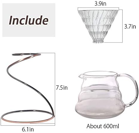 Reusable Metal Pour Over Coffee Dripper Stand（Bronze） Circinate Shaped with Drip Pot and Coffee Filter Dripper
