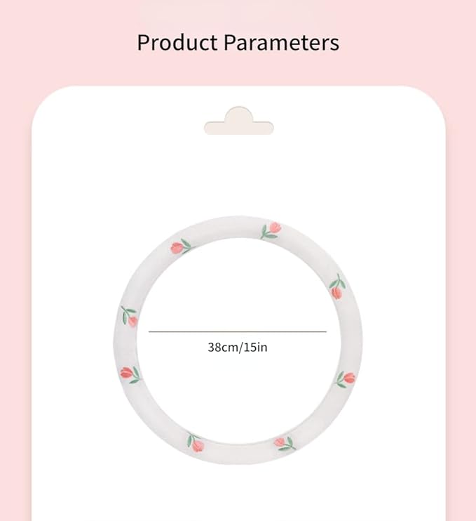 Wheel Cover Flax Microfiber Steering Wheel Covers for Women Fit 15 inch Car Cute Bow Tie Anti-Slip Breathable Absorbing Sweat Cover (Type-D-Tulip)