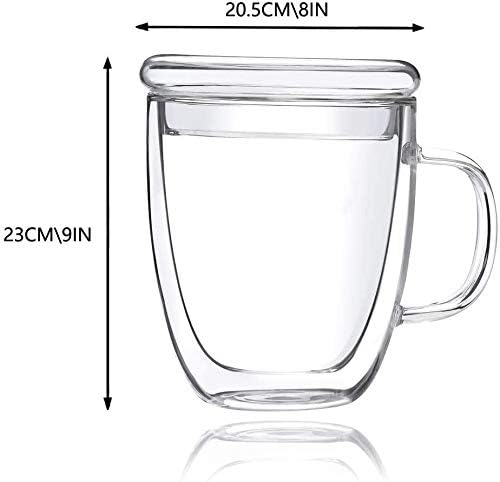 DeFancy Double Wall Coffee Mug 17 oz Insulated Borosilicate Glass Coffee Cup with Handle and Lid