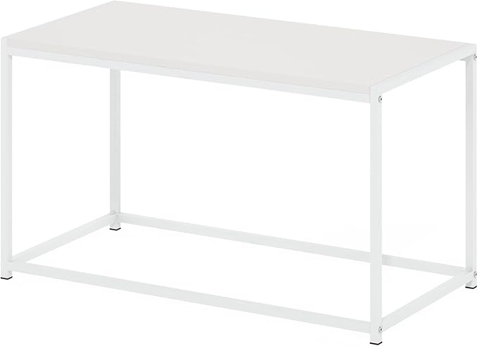 Furinno CAMNUS Coffee Table, Metal Frame Modern Center Table, Rectangular Side Table, Toolless Assembly, for Living Room, Bedroom, Home Office, Solid White