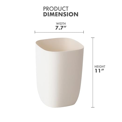 Bathroom Trash Can, Small Garbage Can for Bedroom, Living Room, Kitchen, Slim Cute Plastic Waste Basket for Office, 7L, Ivory White