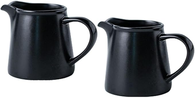 Black Mini Simple Ceramic Coffee Milk Creamer Pitcher with Handle, Set of 2