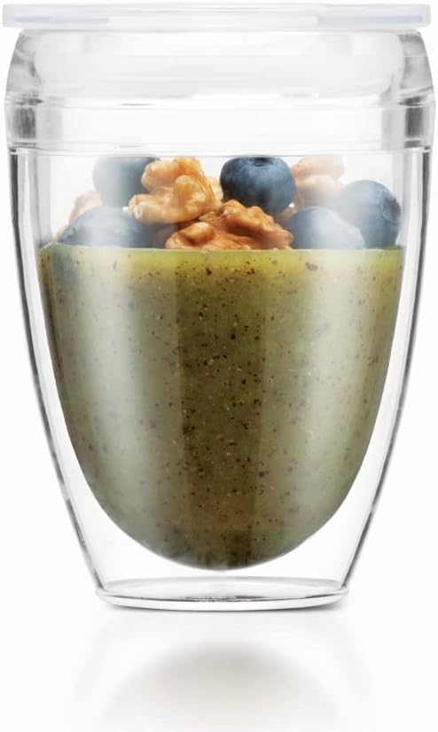 Bodum 10oz Pavina Reusable Double Wall Tumblers with Lid, BPA-Free Plastic, Hot and Cold Drinks, Set of 2, Clear