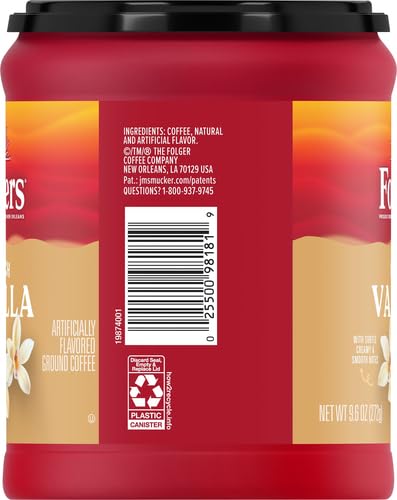 Folgers French Vanilla Flavored Ground Coffee, 9.6 Ounce (Pack of 2)