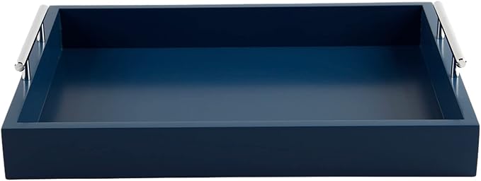 JJSQYLAN Wooden Serving Tray with Handles Rectangle Breakfast Tray for Coffee Table Decorative Ottoman Tray 16”x 12” for All Occasion's (Blue)