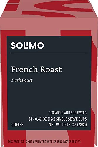Amazon Brand - Solimo Coffee Pods, Dark Roast, French Roast | Keurig 2.0 Compatible | 24 Count | Pack of 2