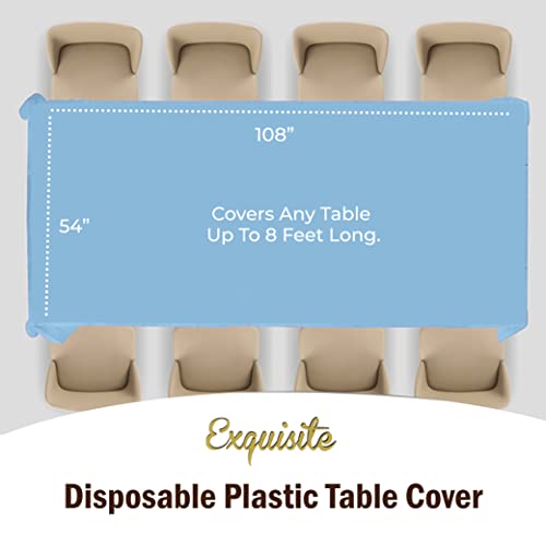 Exquisite Party Solids 6-Pack Premium Plastic Tablecloth 54in. x 108in. Rectangle Plastic Table Cover - Light Blue