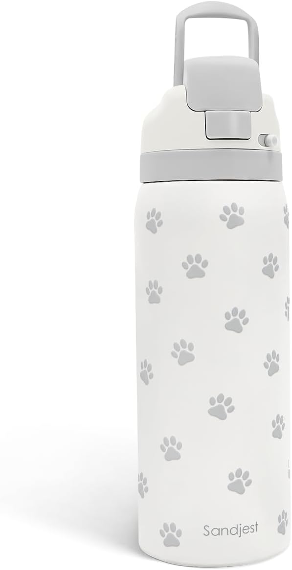 Paw Print Insulated Stainless Steel Water Bottle with Straw for Sports and Travel, 32oz, Gifts for Dog Cat Mom Women Girls Friends Teens Birthday Christmas