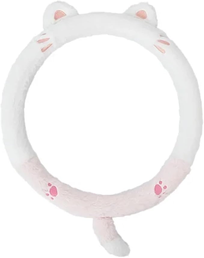 Cute Winter Plush Steering Wheel Cover - Non-Slip Warm Handlebars Decoration for Cars(Plush cat rong)