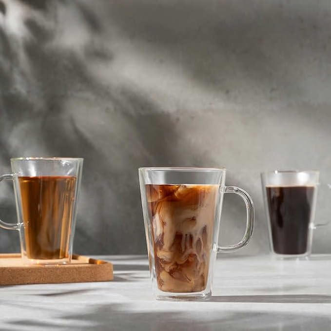 Bodum Canteen Double Wall Mugs, 4-piece Set (13.5 floz, double wall glass, clear)